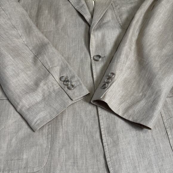 W.H. Belk Mens Linen Blazer Size 46 Long Tan Jacket Coastal Herringbone Weave - Picture 8 of 8
